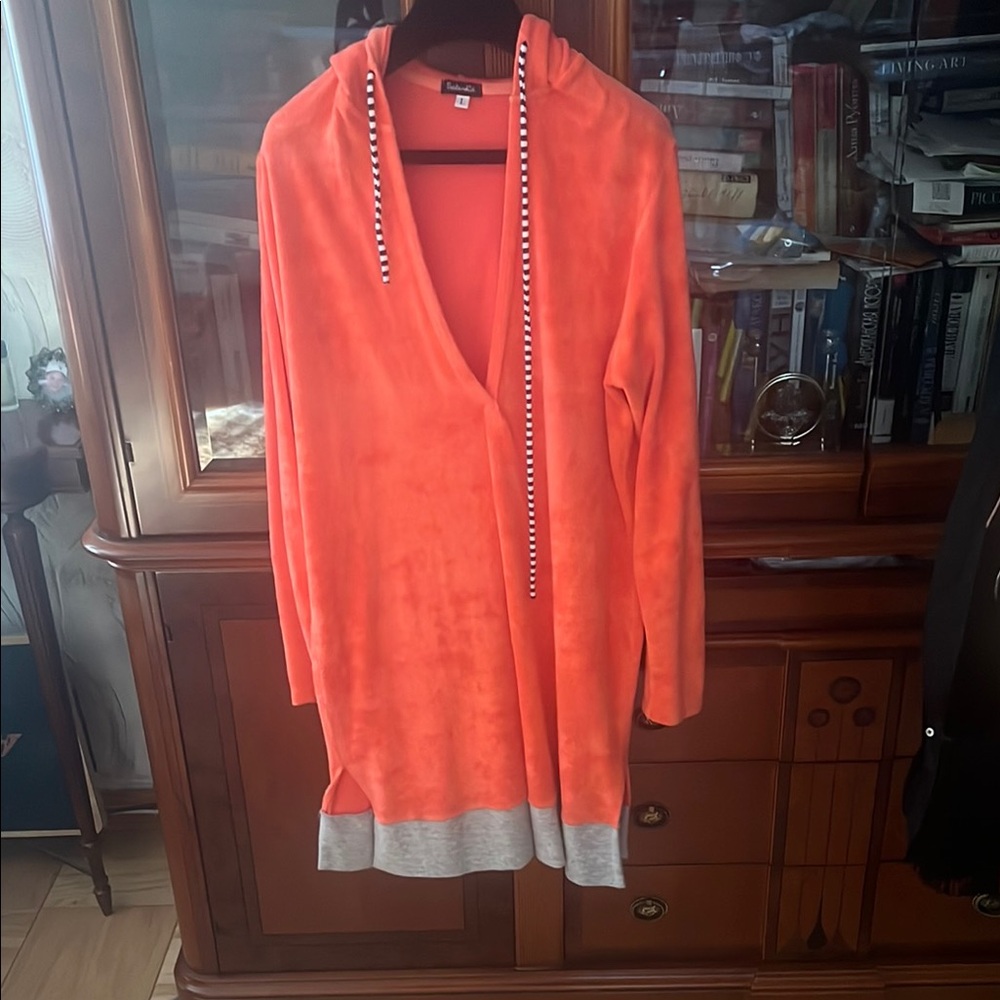 Splendid Terry Tunic /dress. Sz L . Orange/gray . Hoodie.